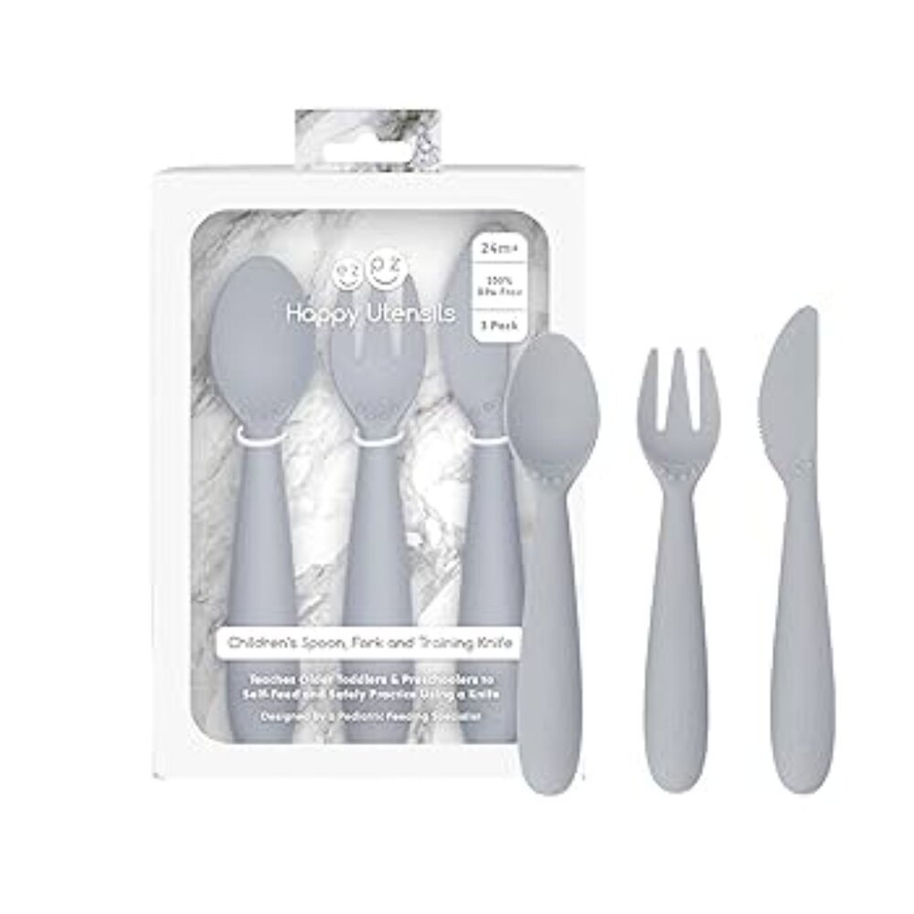 ezpz | Happy utensils set, pewter